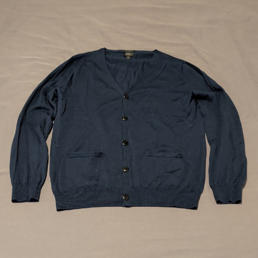 J. Crew Men's Navy Slim Fit Merino Wool Cardigan Sweater, Size M